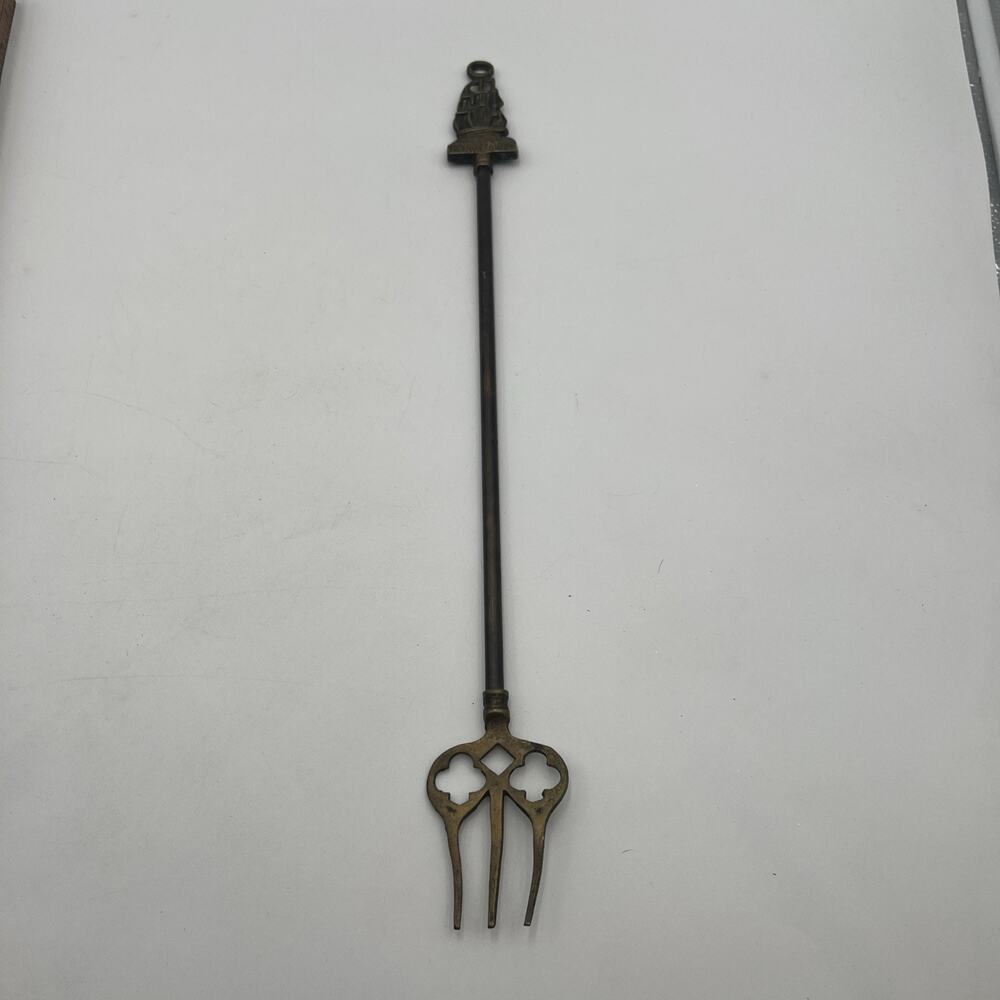 Antique Brass Fireplace Toasting Fork Mayflower Boat 18 inches long Nautical
